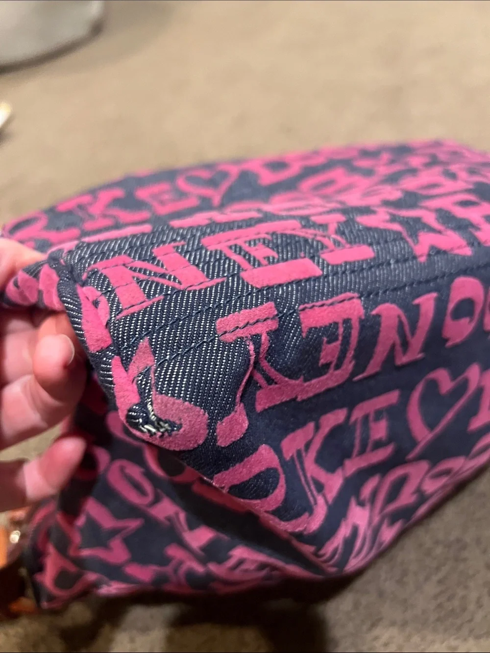 Dooney & Bourke Logo Hobo Bag Pink Navy Canvas Leather Y2K Shoulder Bag